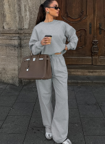 Casual Grey Knitted Sweatshirt and Trousers Sports Suit