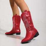 Plus Size Autumn and Winter New Embroidery Knight Boots Women's Pointed Square Heel Embroidered Boots