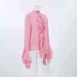Elegant Design Ruffled Long-sleeved Shirt Top