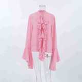 Elegant Design Ruffled Long-sleeved Shirt Top