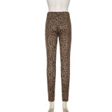 Fashion Slim Fit Elastic Leopard Print Knit Two Piece Suit