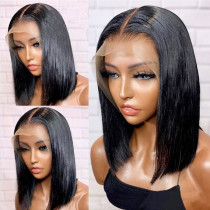 Wig Women's Black Short Straight Hair Middle Point Bobhaircut High-Temperature Fiber Chemical Fiber Hair Former Lace Head Cap