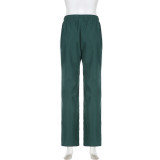 Casual Patchwork Contrast Color Jacket + High Waist Straight Trousers Two-piece Set