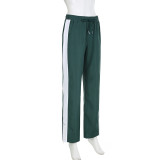 Casual Patchwork Contrast Color Jacket + High Waist Straight Trousers Two-piece Set