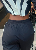 Casual Patchwork Contrast Color Jacket + High Waist Straight Trousers Two-piece Set