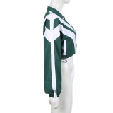 Casual Patchwork Contrast Color Jacket + High Waist Straight Trousers Two-piece Set
