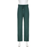 Casual Patchwork Contrast Color Jacket + High Waist Straight Trousers Two-piece Set