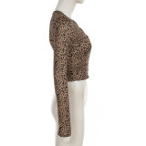 Fashion Slim Fit Elastic Leopard Print Knit Two Piece Suit