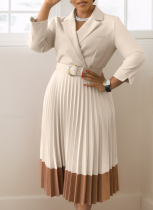 3 Colors Fashion Women'S Suit Collar Stylish Elegant Pleated Dress (Including Belt)