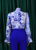 3 Colors New Fashion Temperament Printed Tie-Band Large Size Shirt