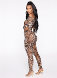 Fashion Sexy Mesh Leopard Print Bodysuit Two Piece Set