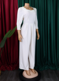 4 Colors Winter Long Sleeve Solid Color Loose Wide Leg Straight Large Size Jumpsuit