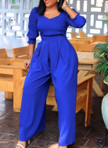 4 Colors Winter Long Sleeve Solid Color Loose Wide Leg Straight Large Size Jumpsuit