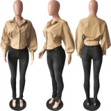 Fashion Top Slim Fit Temperament Solid Color Lantern Sleeve Shirt