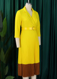 3 Colors Fashion Women'S Suit Collar Stylish Elegant Pleated Dress (Including Belt)