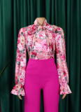 3 Colors New Fashion Temperament Printed Tie-Band Large Size Shirt