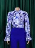 3 Colors New Fashion Temperament Printed Tie-Band Large Size Shirt