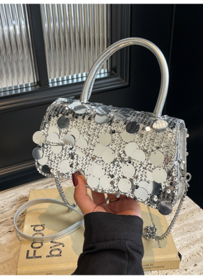 Fashionable One-shoulder Crossbody Sequined Small Square Bag