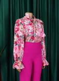 3 Colors New Fashion Temperament Printed Tie-Band Large Size Shirt