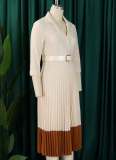 3 Colors Fashion Women'S Suit Collar Stylish Elegant Pleated Dress (Including Belt)