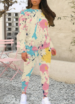 9-Color Long-Sleeved Personalized Leopard Print Ink-Splashed Geometric Pattern Two-Piece Suit