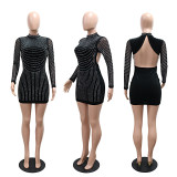 Sexy Backless Half-high Collar Rhinestone Hip-wrapped Dress