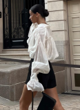 Fashionable and Fresh Loose Lapel Lantern Long-sleeved Shirt