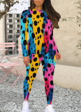 9-Color Long-Sleeved Personalized Leopard Print Ink-Splashed Geometric Pattern Two-Piece Suit