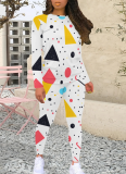 9-Color Long-Sleeved Personalized Leopard Print Ink-Splashed Geometric Pattern Two-Piece Suit