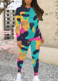 9-Color Long-Sleeved Personalized Leopard Print Ink-Splashed Geometric Pattern Two-Piece Suit