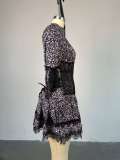 Sweet and Fresh Printed Waist-length Long-sleeved Short Lace Dress