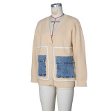Fashion Loose Splicing Single Breasted Denim Pocket Cardigan Sweater
