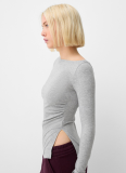 One-shoulder Neck Pleated Waist Slit Solid Color Pullover Top T-shirt