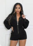 Fashionable Patchwork Zipper Long-sleeved Jumpsuit