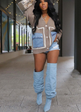 Fashion Loose Splicing Single Breasted Denim Pocket Cardigan Sweater