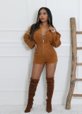 Fashionable Patchwork Zipper Long-sleeved Jumpsuit