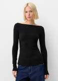One-shoulder Neck Pleated Waist Slit Solid Color Pullover Top T-shirt