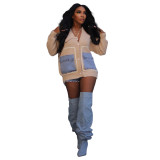 Fashion Loose Splicing Single Breasted Denim Pocket Cardigan Sweater