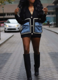 Fashion Loose Splicing Single Breasted Denim Pocket Cardigan Sweater