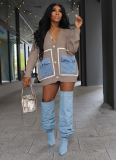 Fashion Loose Splicing Single Breasted Denim Pocket Cardigan Sweater