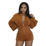 Fashionable Patchwork Zipper Long-sleeved Jumpsuit