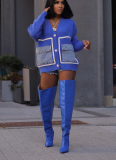 Fashion Loose Splicing Single Breasted Denim Pocket Cardigan Sweater