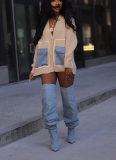 Fashion Loose Splicing Single Breasted Denim Pocket Cardigan Sweater