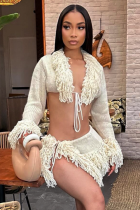 2 Colors French Knitted Lace-Up Cardigan Long-Sleeved Top Fashionable Sexy Short Skirt Two-Piece Set
