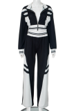 3 Colors Autumn Contrast Color Casual Lapel Top Wide Leg Pants Fashion Two Piece Set