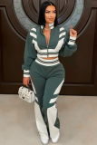 3 Colors Autumn Contrast Color Casual Lapel Top Wide Leg Pants Fashion Two Piece Set
