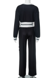 3 Colors Autumn Contrast Color Casual Lapel Top Wide Leg Pants Fashion Two Piece Set