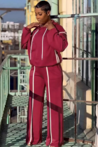 5-Color Webbing Stitching Hooded Sweatshirt Wide-Leg Pants Two-Piece Set