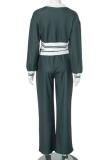 3 Colors Autumn Contrast Color Casual Lapel Top Wide Leg Pants Fashion Two Piece Set