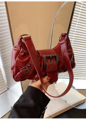 Fashion Baguette Handbag Light Luxury Pleated Shoulder Underarm Bag